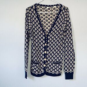 Anthropologie Sparrow Cardigan Sweater Medium Blue Cream Sail Boats Preppy